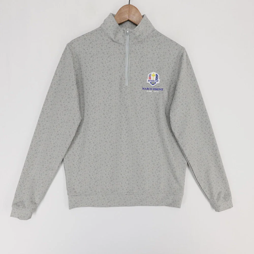 Peter Millar Perth Pullover Mens S Gray Skull Print 1/4 Zip Ryder Cup 2023 Rome